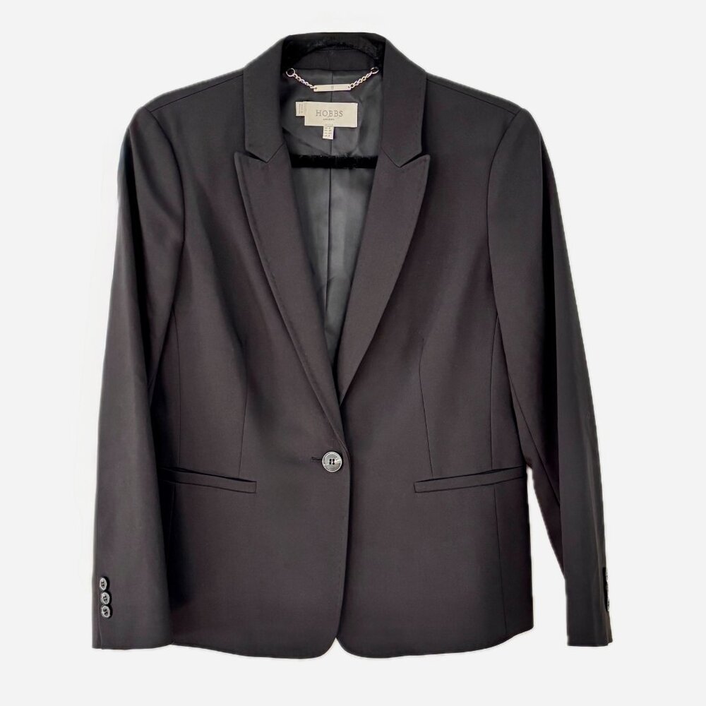 Hobbs London Women's Classic Black Blazer Single Button Lined Size 8 Jacket
